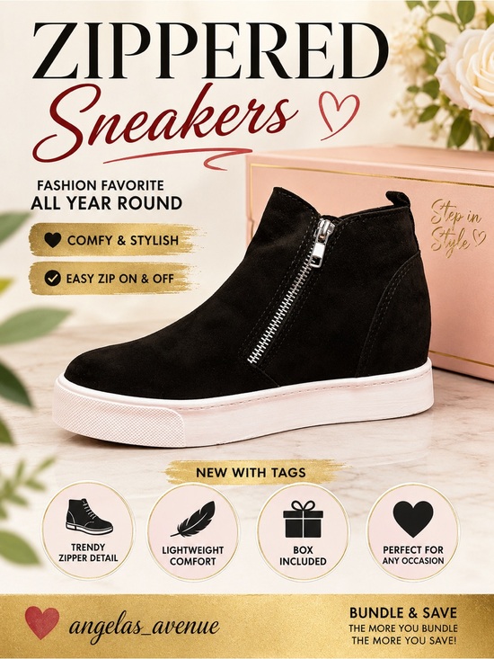 ValMarie Shoes - Black Zipper Sneakers with White Bottoms